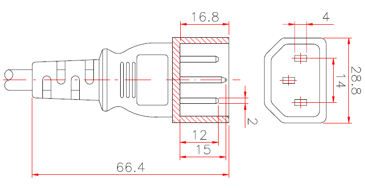 Power Cable Extender C14 to C13 10A 250V