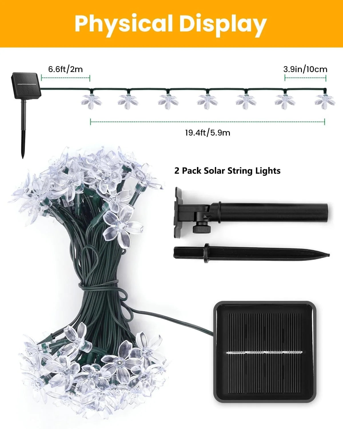 Brightown Solar LED Flower String Light – 20 Feet