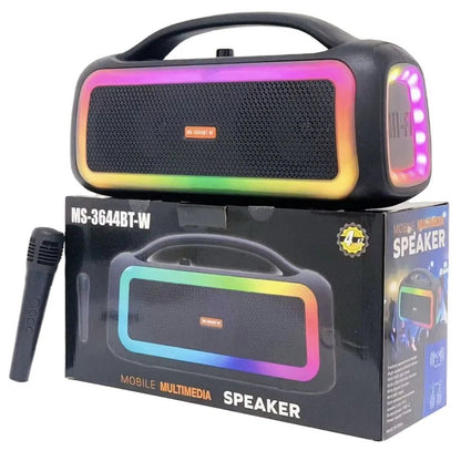 MS-3642BT-W Bluetooth Speaker with Wireless Mic – LED RGB Karaoke Speaker, TWS Pairing