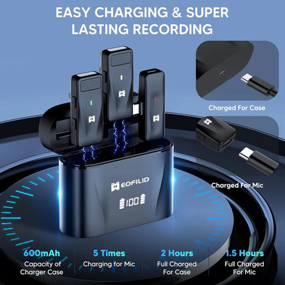 EOFILID Dual Wireless Lavalier Microphone for iPhone & iPad