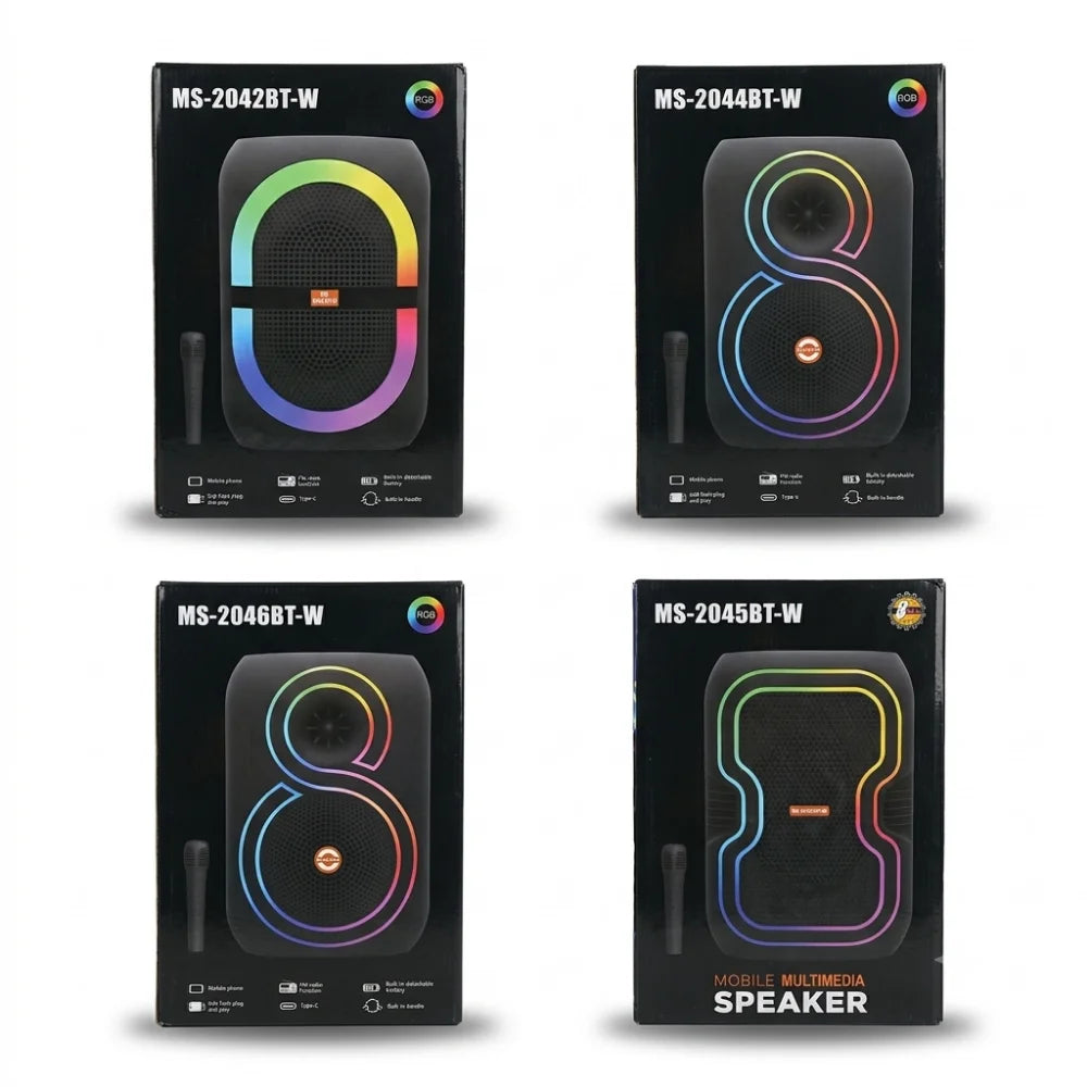 MS Series 8-Inch Portable RGB Bluetooth Speaker with Microphone & TWS Pairing (China Fresh Stock) - 4 Unique Designs